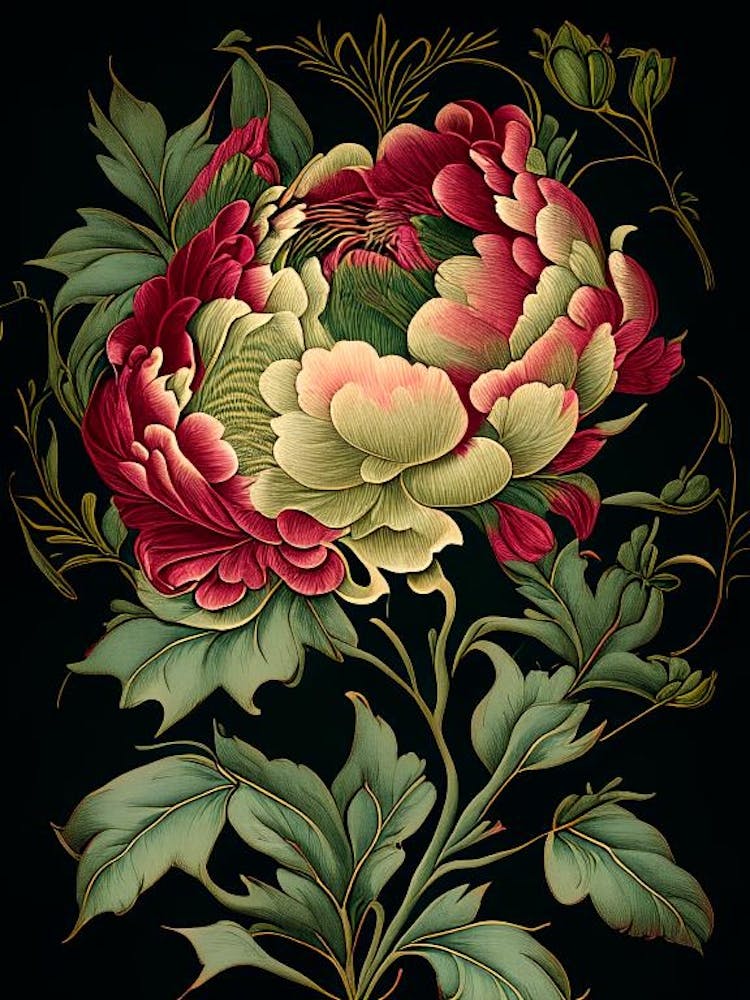 Peony Floral 1 Botanical Vintage Poster Flower