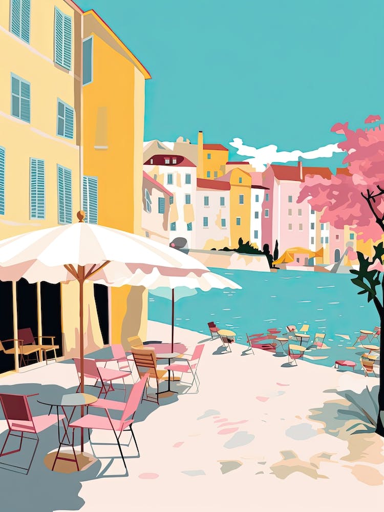 Nice, France, Flat Pastels Tones Illustration 1