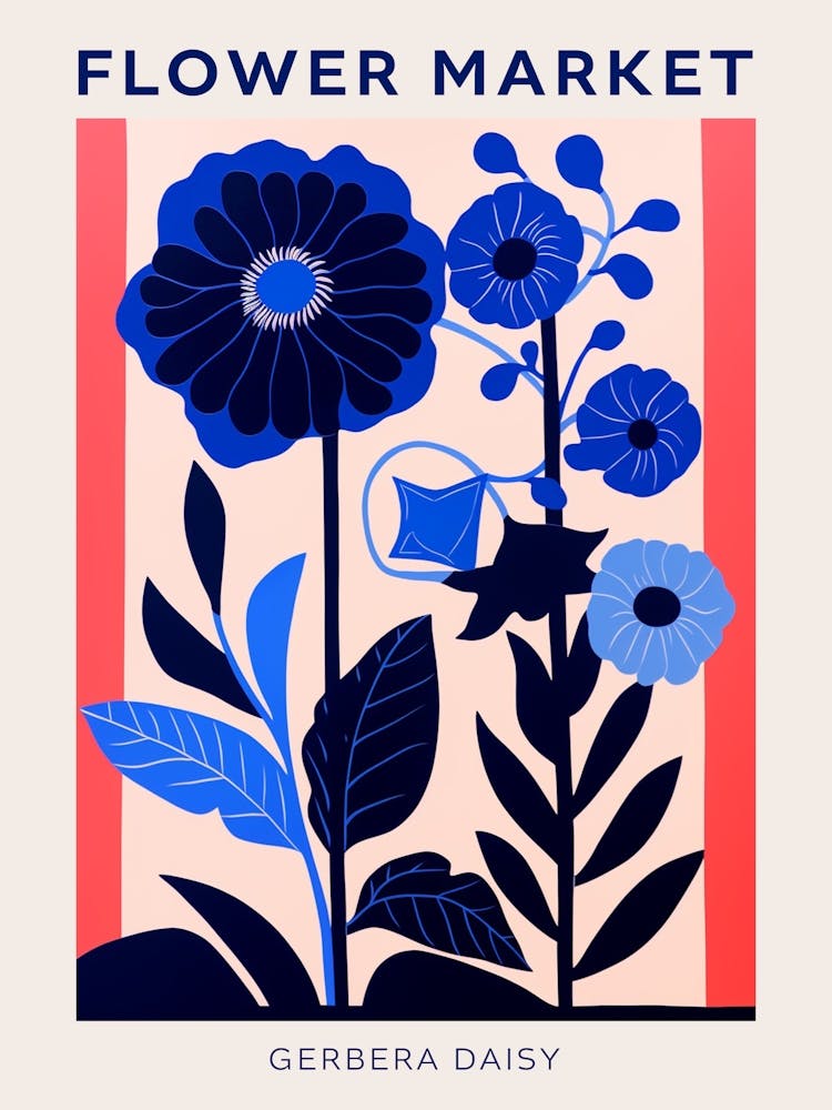 Blue Flower Market Poster Gerbera Daisy 1