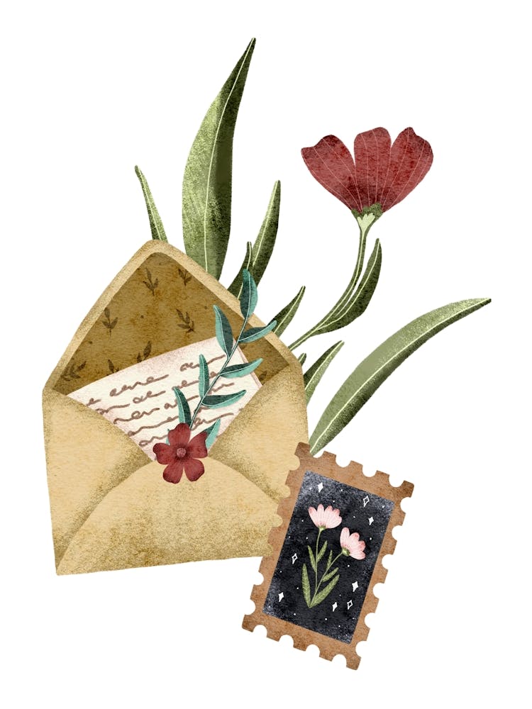 Love letter with floral postage stamp
