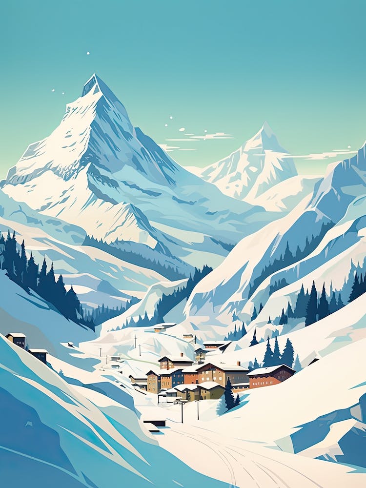 Lech Zurs Am Arlberg   Austria, Ski Resort Illustration 3 Simple Style
