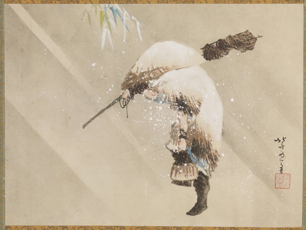 Fisherman Carrying His Net In The Snow, Katsushika Hokusai