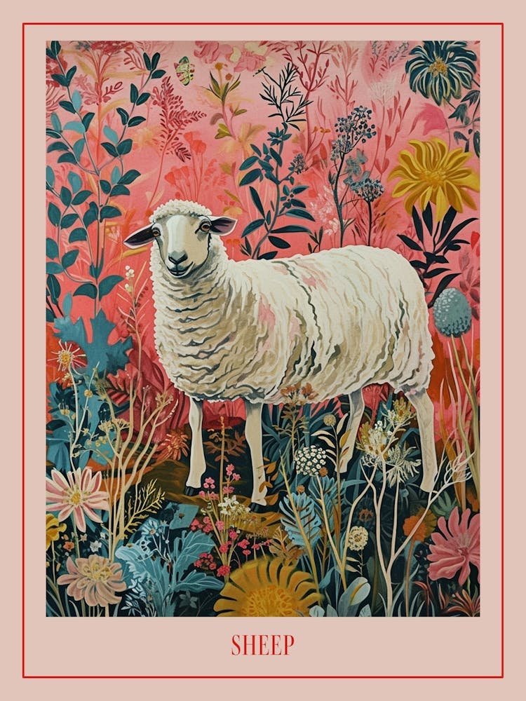 Floral Animal Painting Sheep 3 Poster