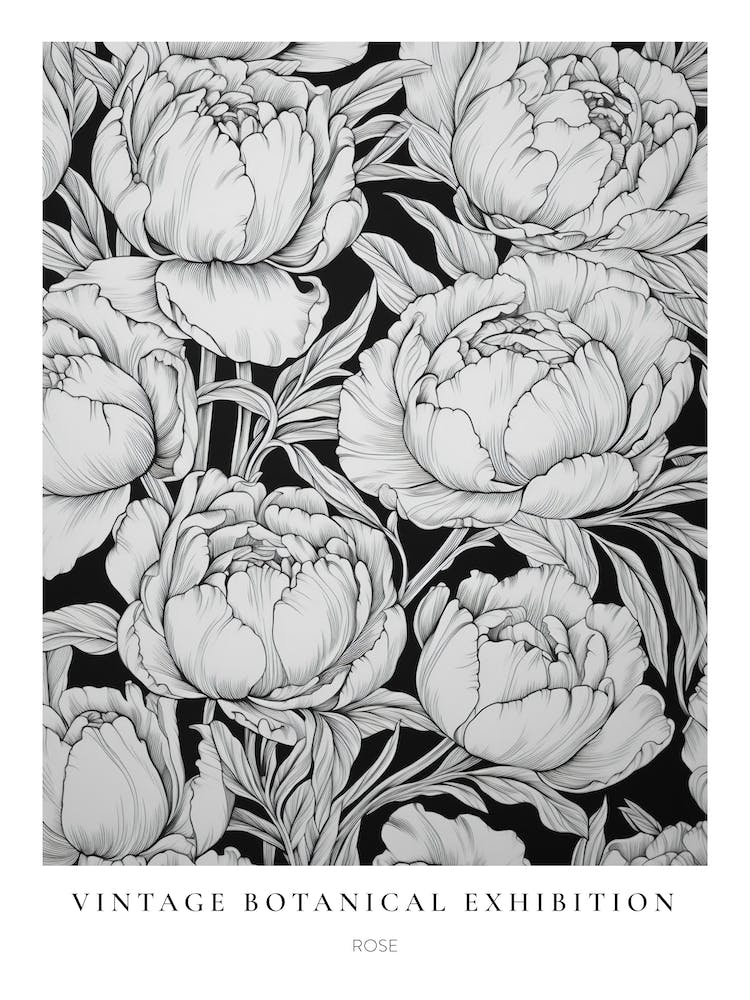 Rose B&W Vintage Botanical Poster