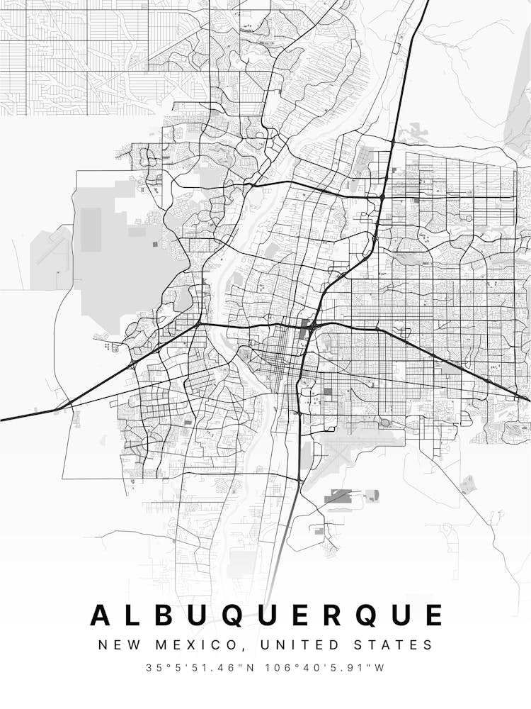 Albuquerque New Mexico USA White Map