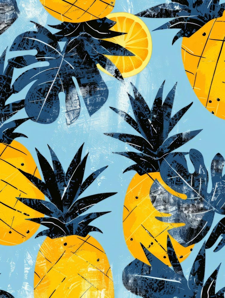 Pineapples On Blue Background
