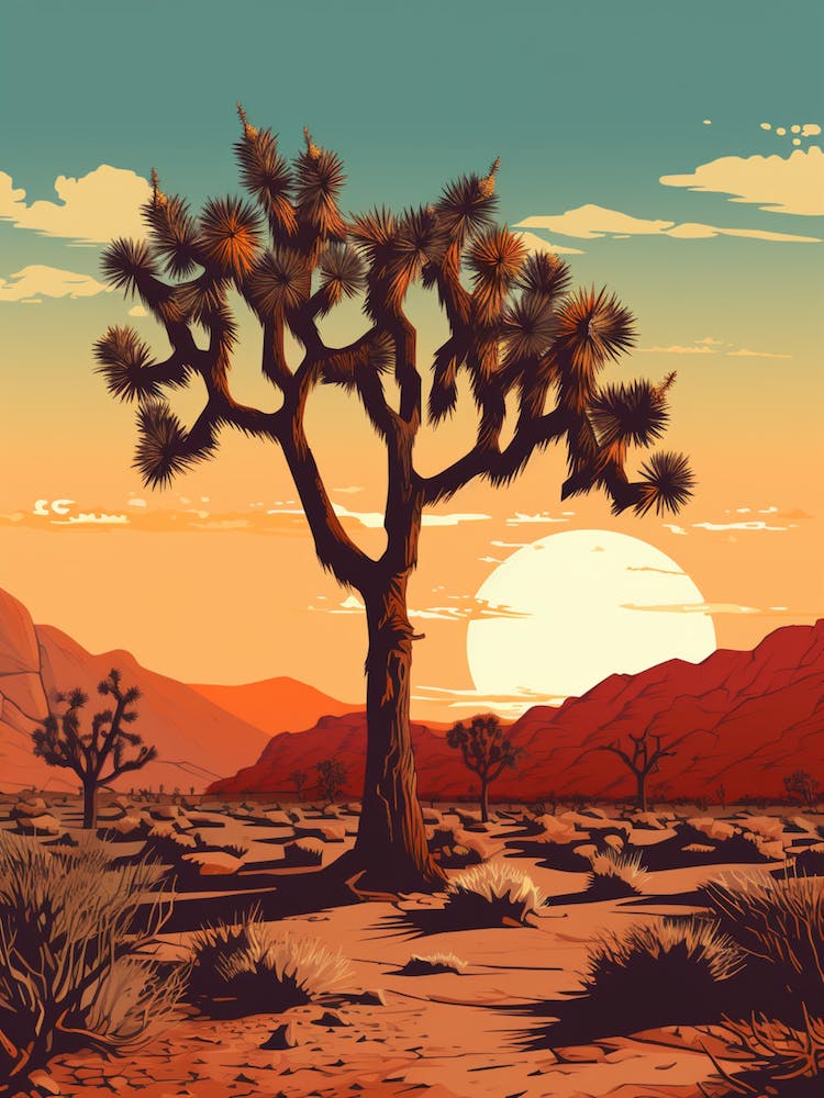 Retro Illustration Of A Joshua Tree At Dusk 5