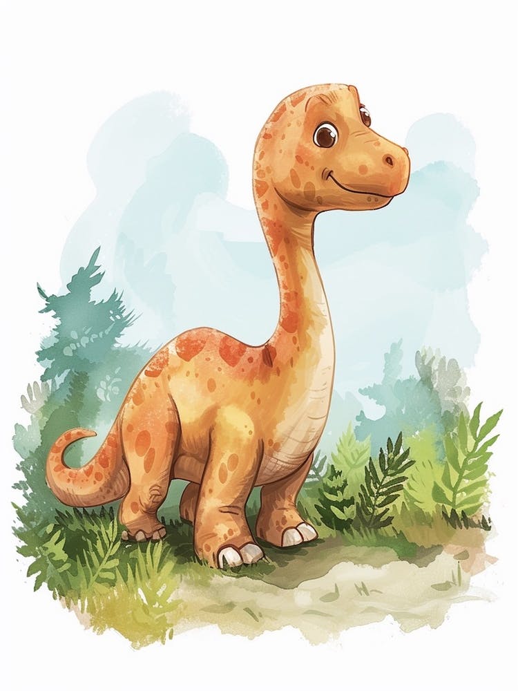 Cute Watercolour Of A Camarasaurus Dinosaur 2