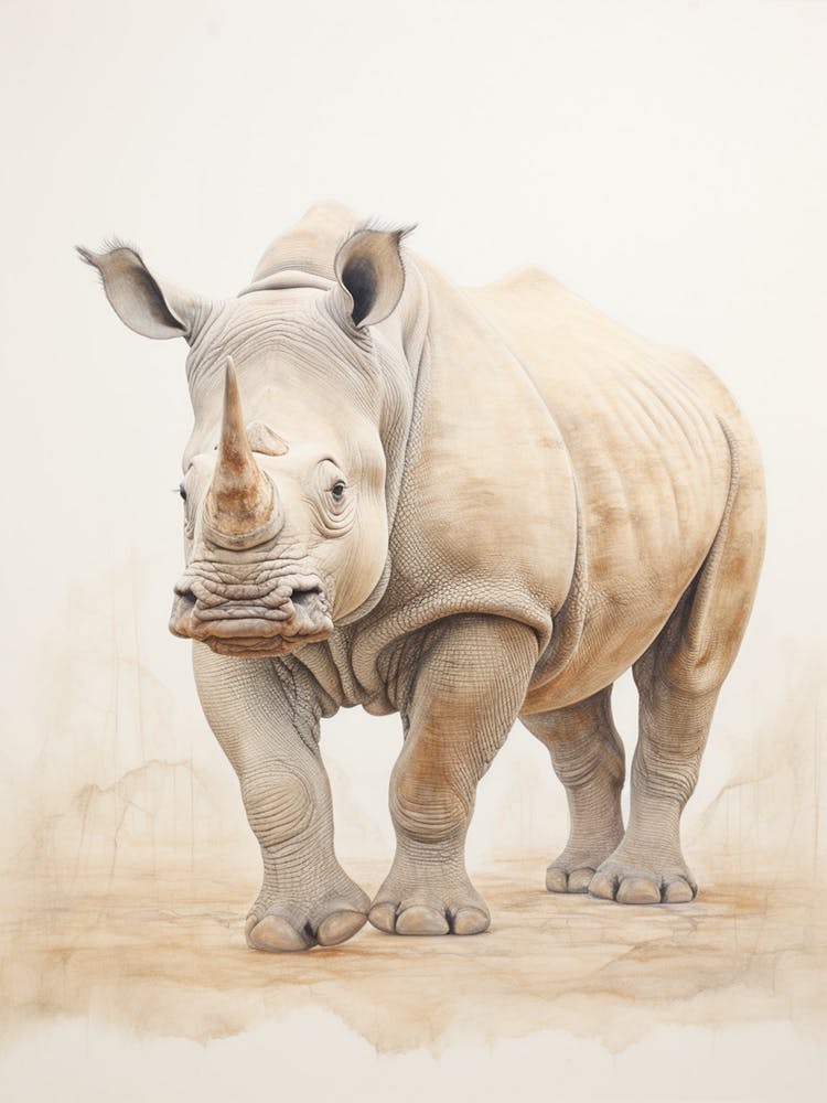 Vintage Illustration Of A Rhino Walking Through The Desert 2