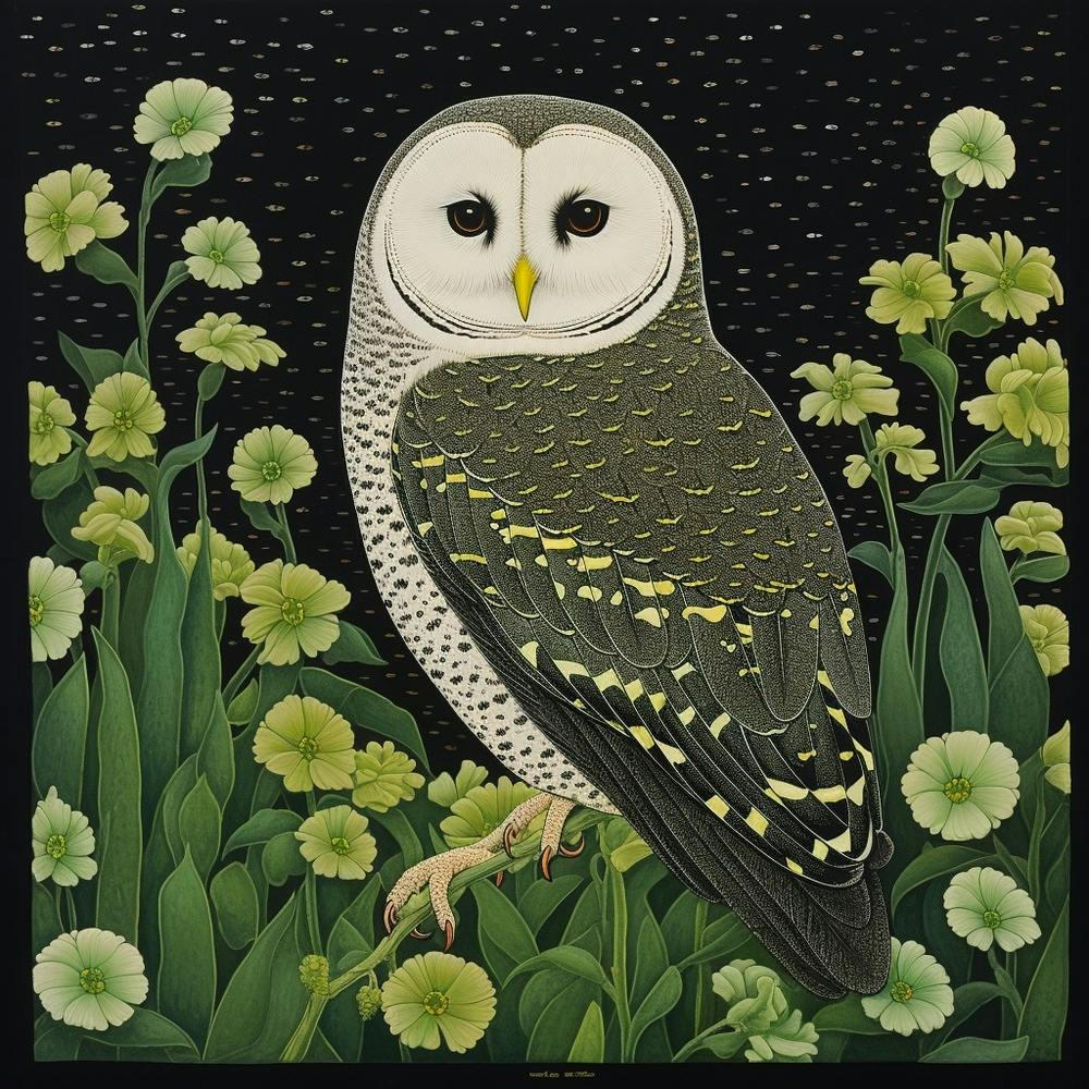 Ohara Koson Inspired Bird Painting Barn Owl 1 Square