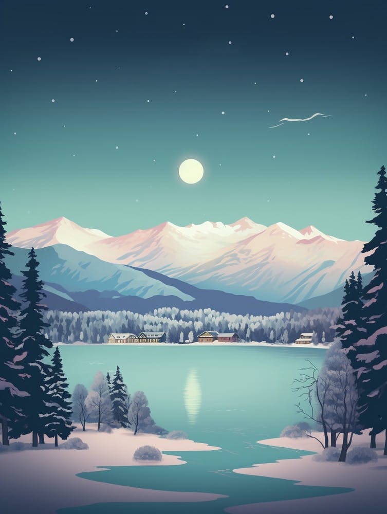 Winter Travel Night Illustration Lake Tahoe Usa 3