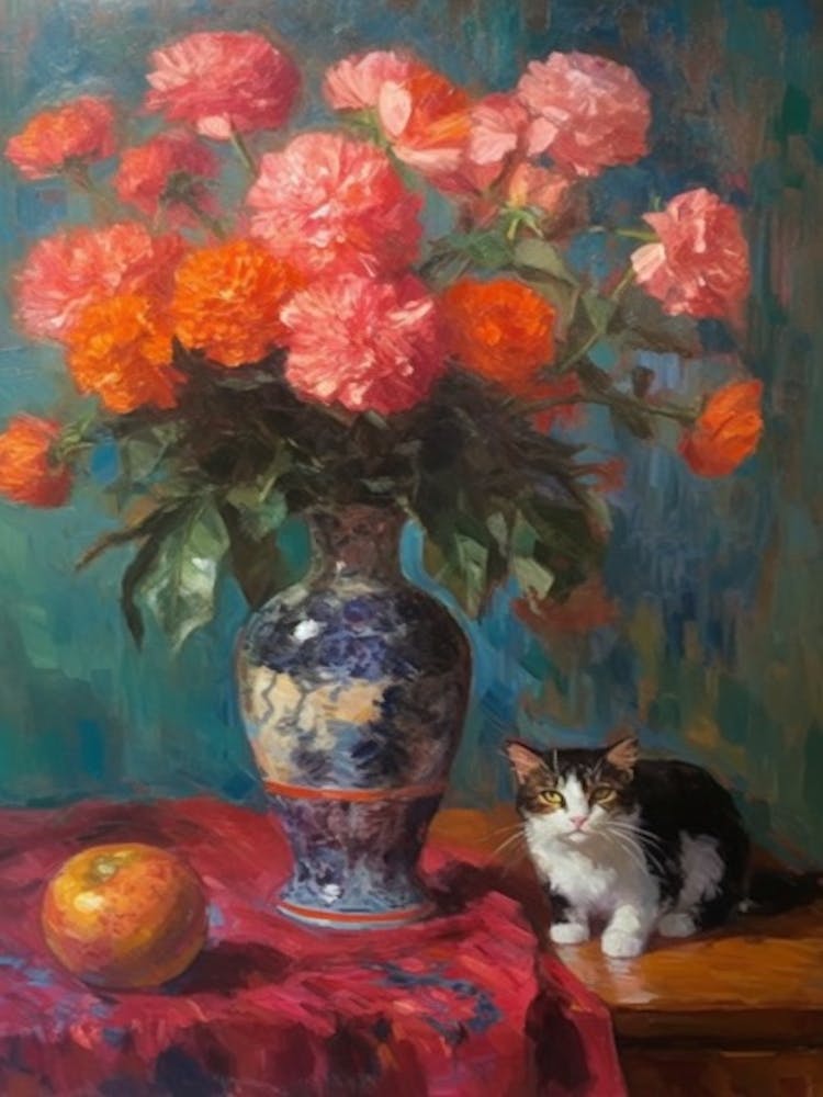 Peony With A Cat 1