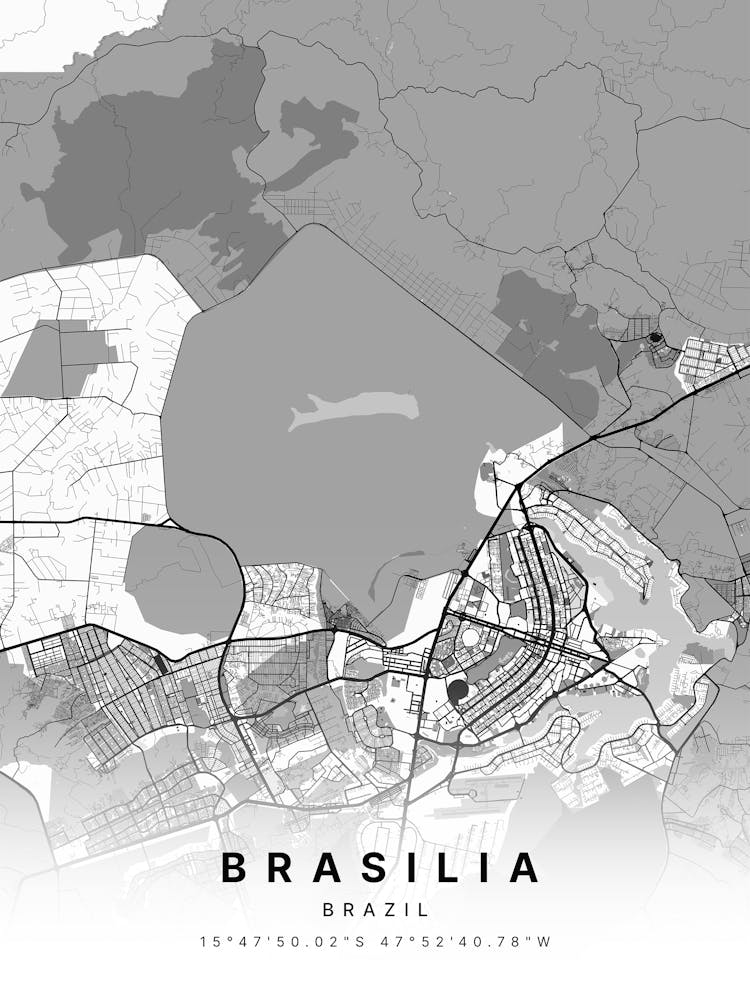 Brasilia Federal District Brazil White Map