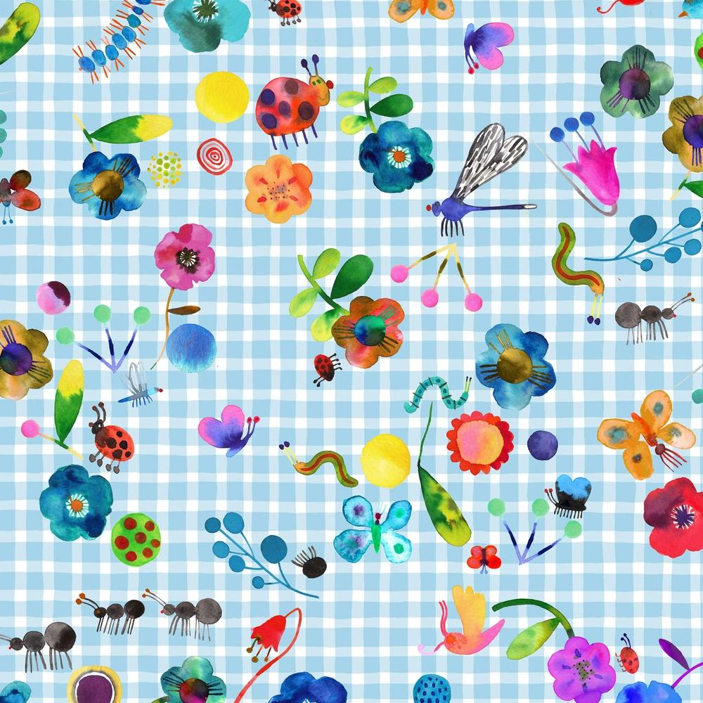 Little Bugs Gingham Blue Square