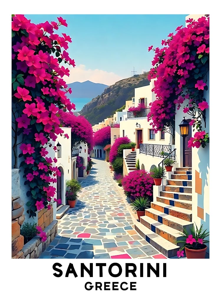 Santorin - Grèce Affiche de Voyage Vintage 28