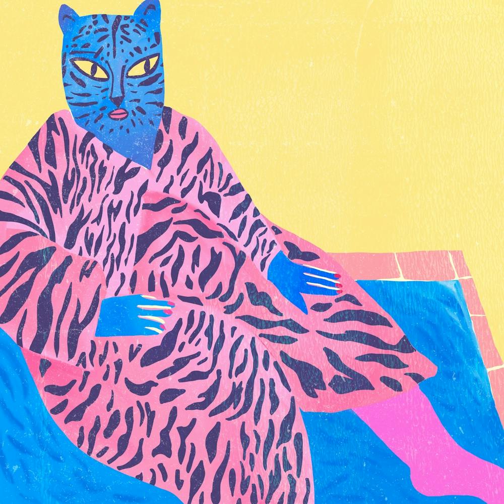 Katzenfrau In Rosa Und Blau