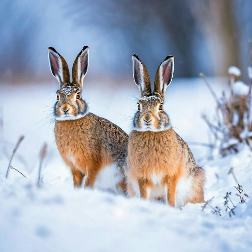 Two Hares In The Snow 1