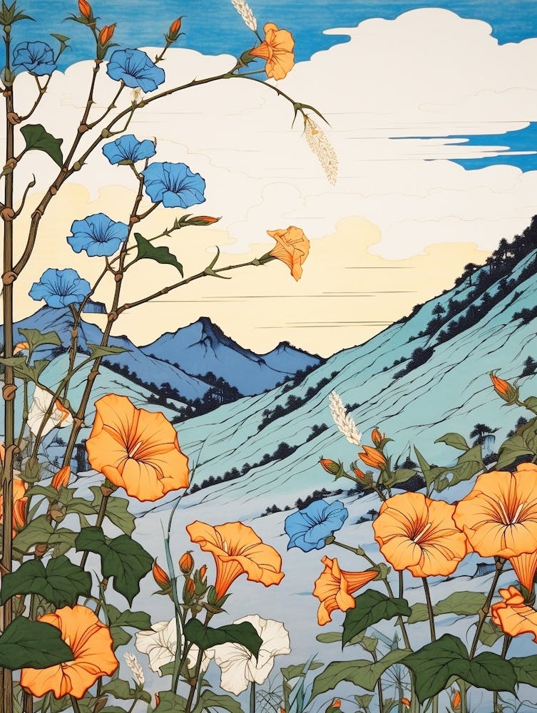 Asagao Morning Glory 2 Japanese Botanical Illustration