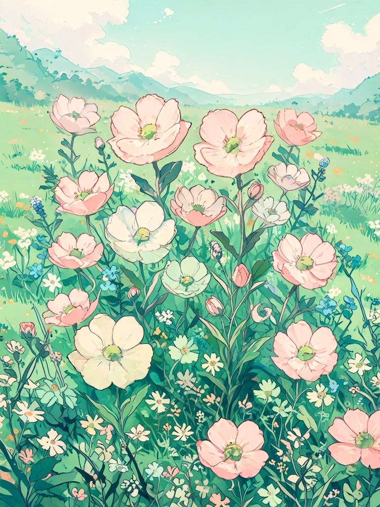 Pink Flowers In A Field