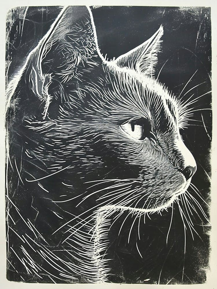 Chartreux Cat Linocut Blockprint 7