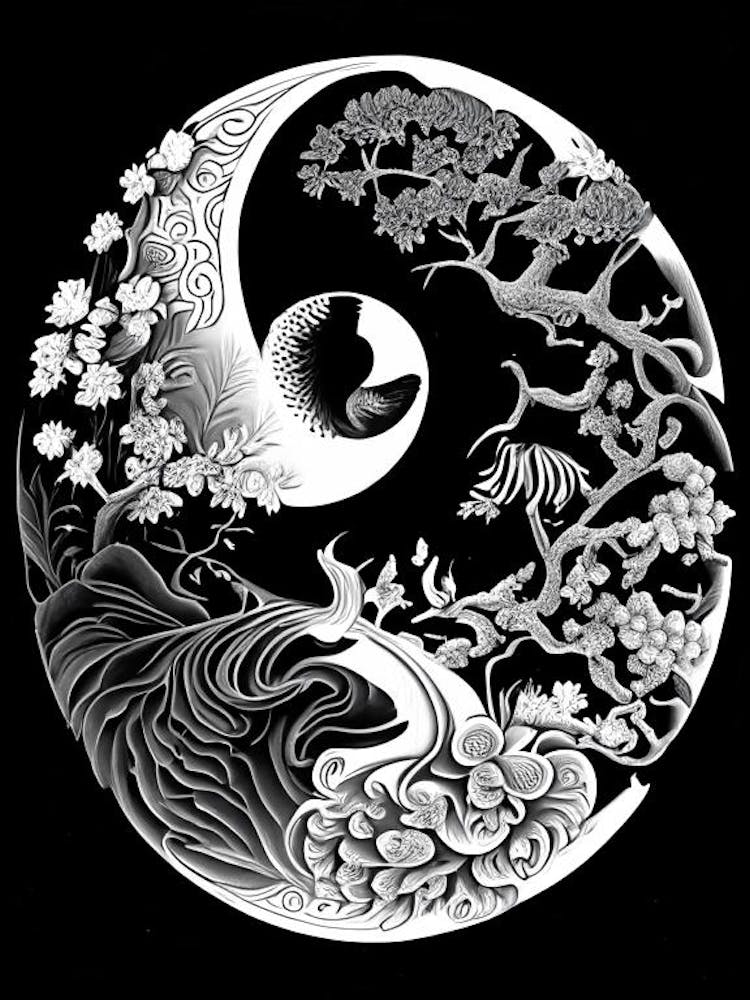 Black And White Yin and Yang 3 Linocut