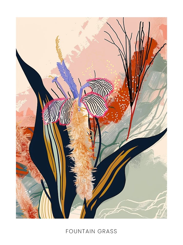 Colourful Flower Illustration Poster Fountain Grass 1
