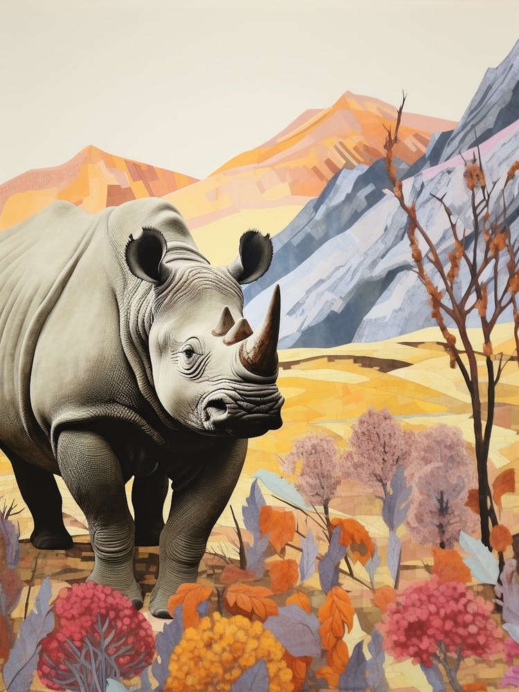 Rhino With Flowers & Plants 4