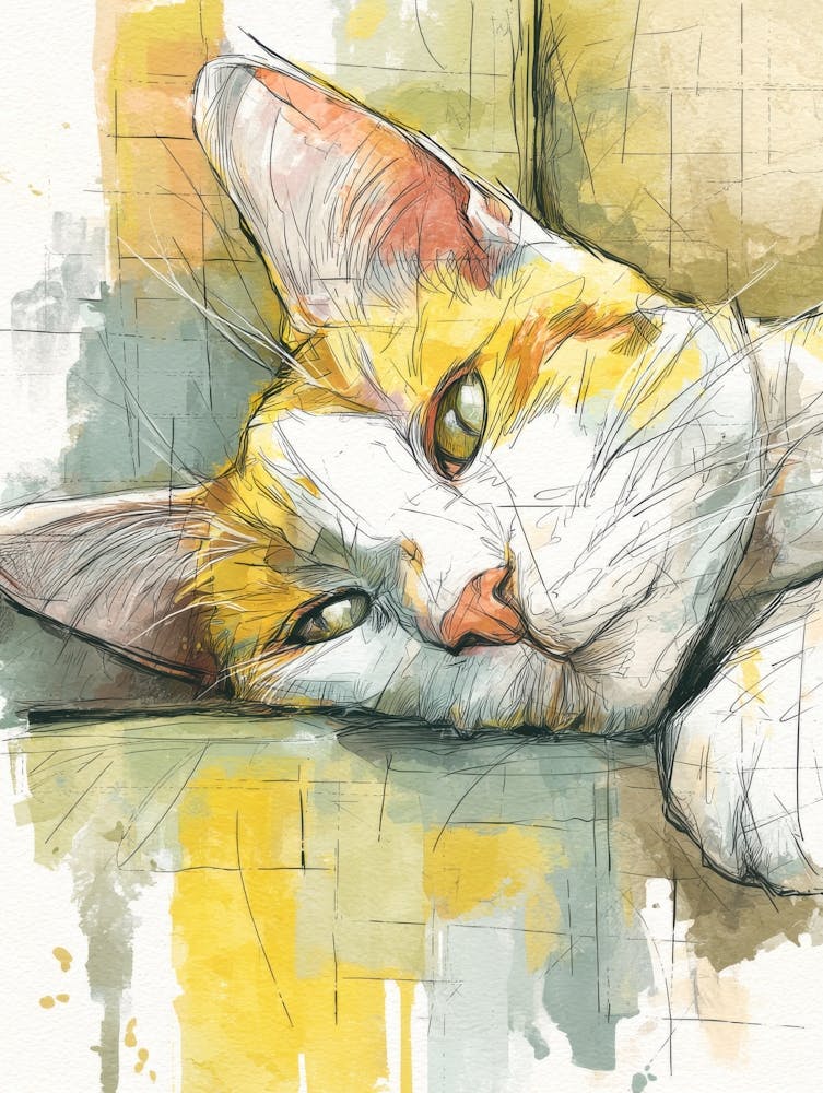Watercolor Cat On The Couch 15