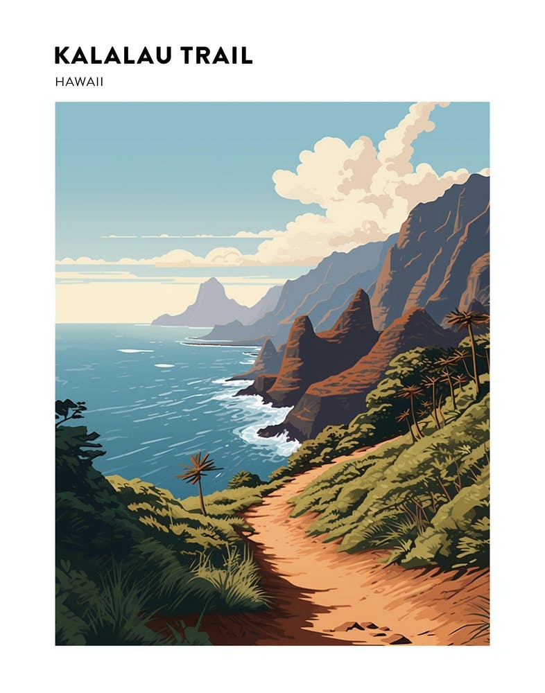 Kalalau Trail Hawaii 1 Hiking Trail Landscape Poster