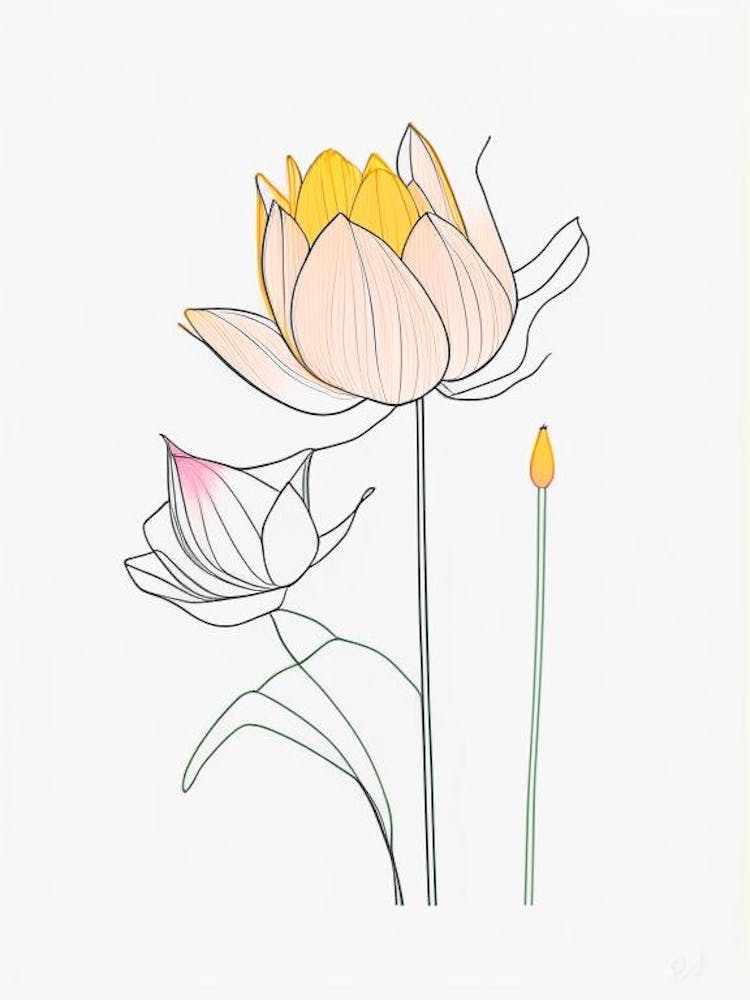 Lotus Flower Bouquet Minimal Line Drawing 3