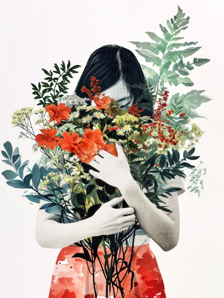 Woman Holding A Bouquet Of Flowers