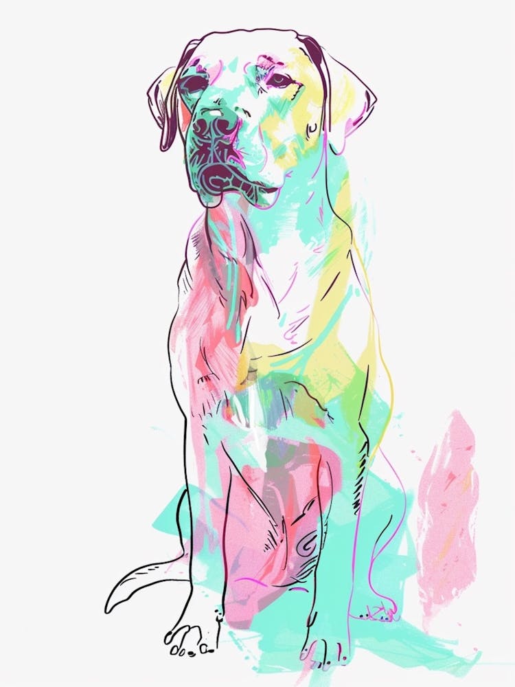 Rhodesian Ridgeback Pastel Line Watercolour Illustration 2