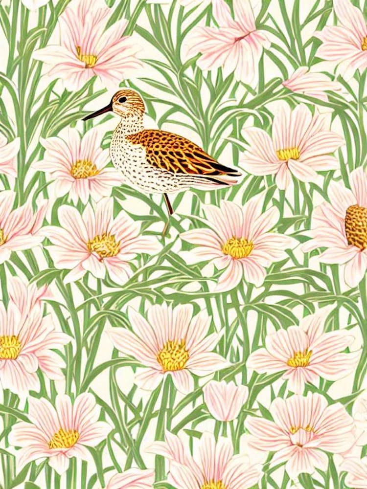 Dunlin 2 William Morris Style Bird