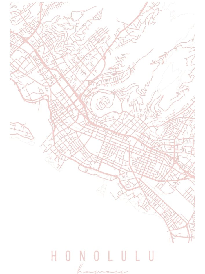 Honolulu Hawaii Light Pink Minimal Street Map