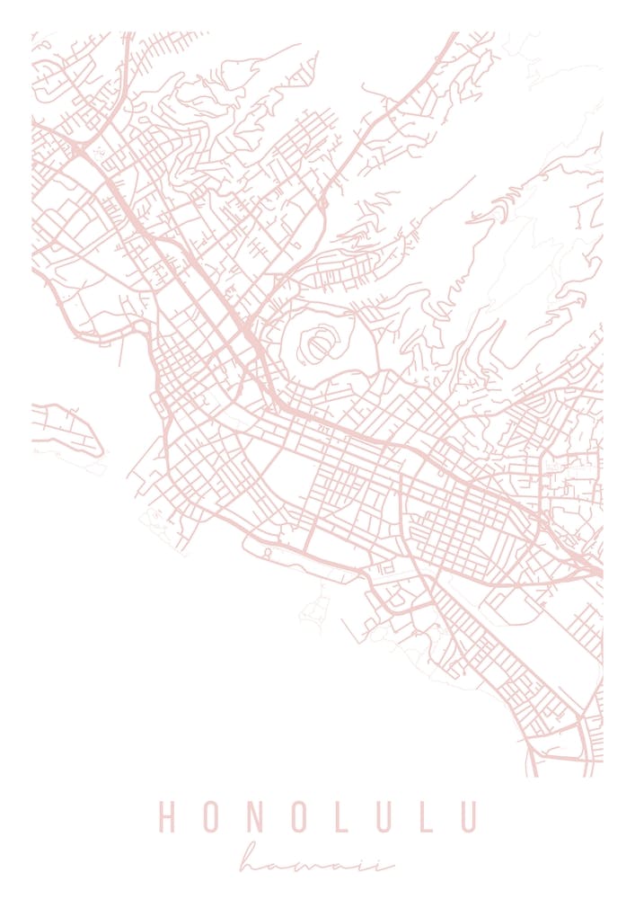 Honolulu Hawaii Light Pink Minimal Street Map