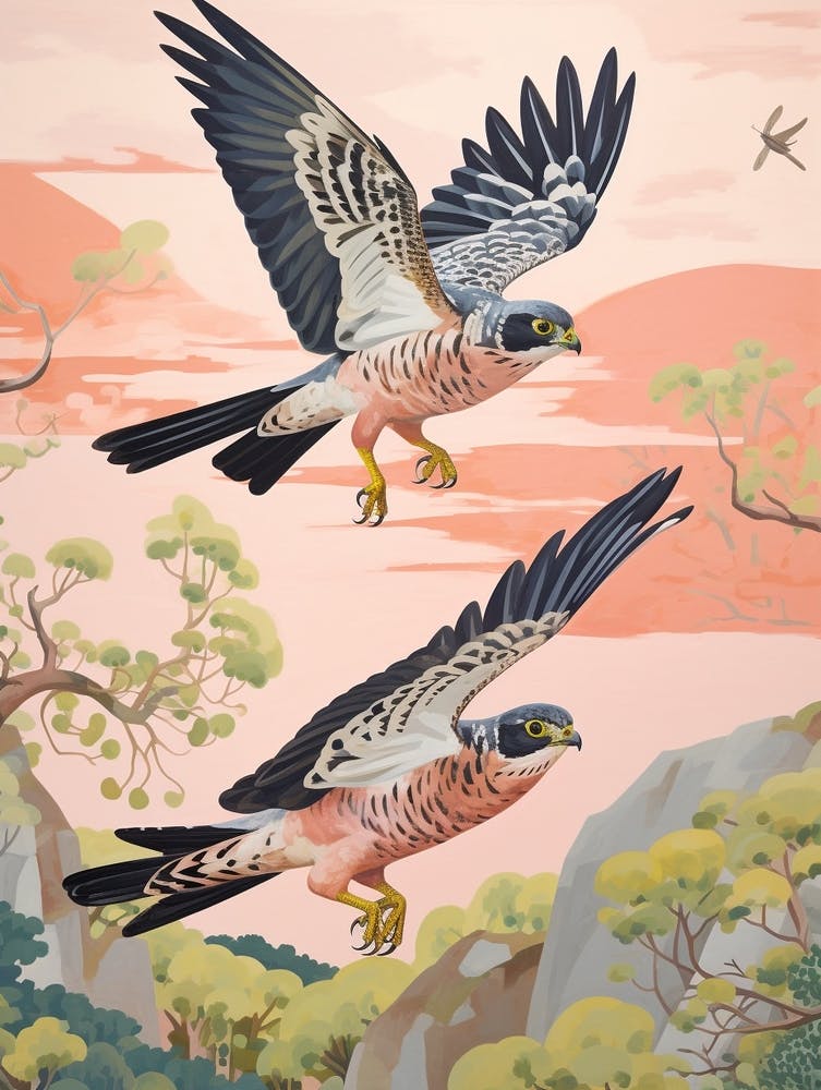 Vintage Japanese Inspired Bird Print Eurasian Sparrowhawk 1