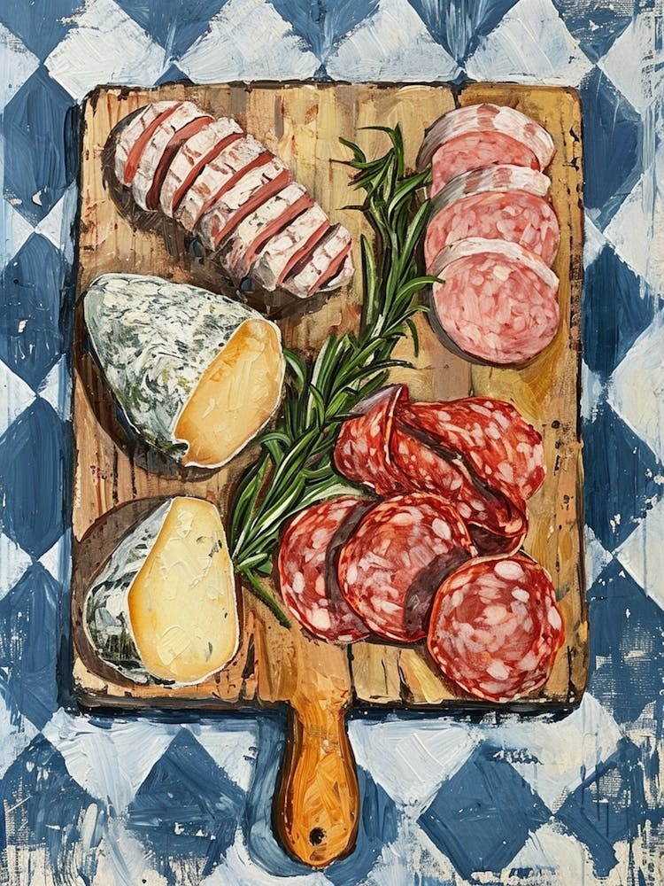 Charcuterie Board Blue Checkerboard 1