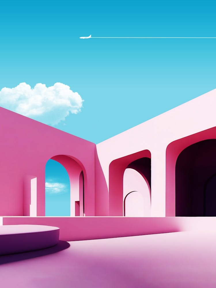 Pink Building — Minimalistic travel posters, Boho travel art, aesthetic poster
