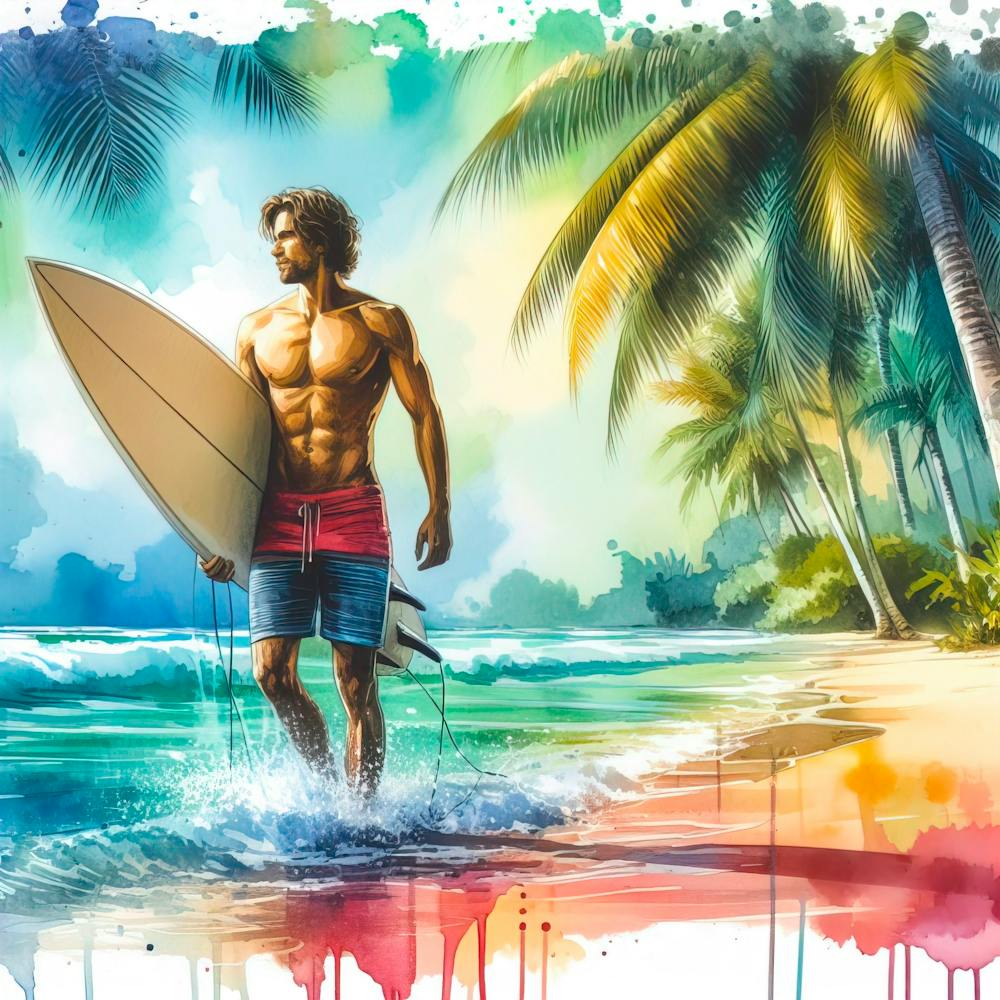 Surfer Man On The Beach