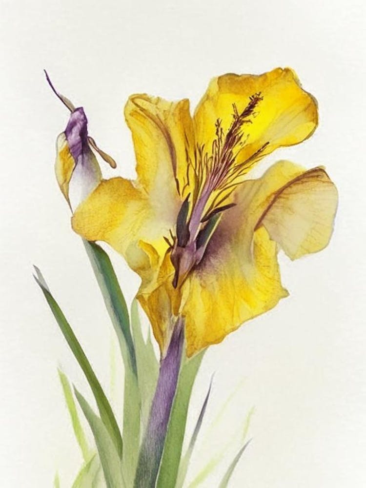 Yellow Flag Iris Wildflower Watercolour 2