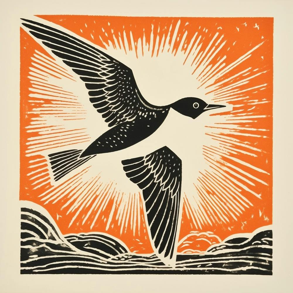 Retro Bird Lithograph Common Tern 4