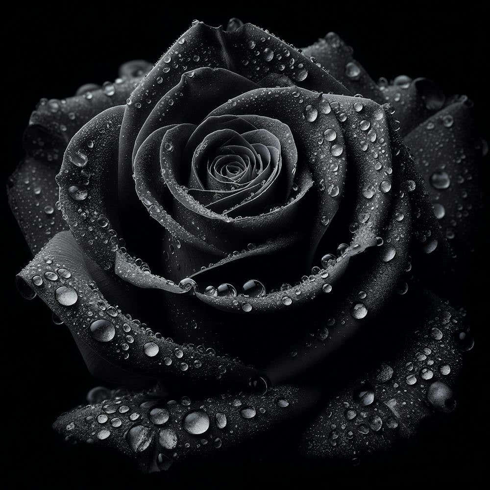 Black Rose With Water Drops