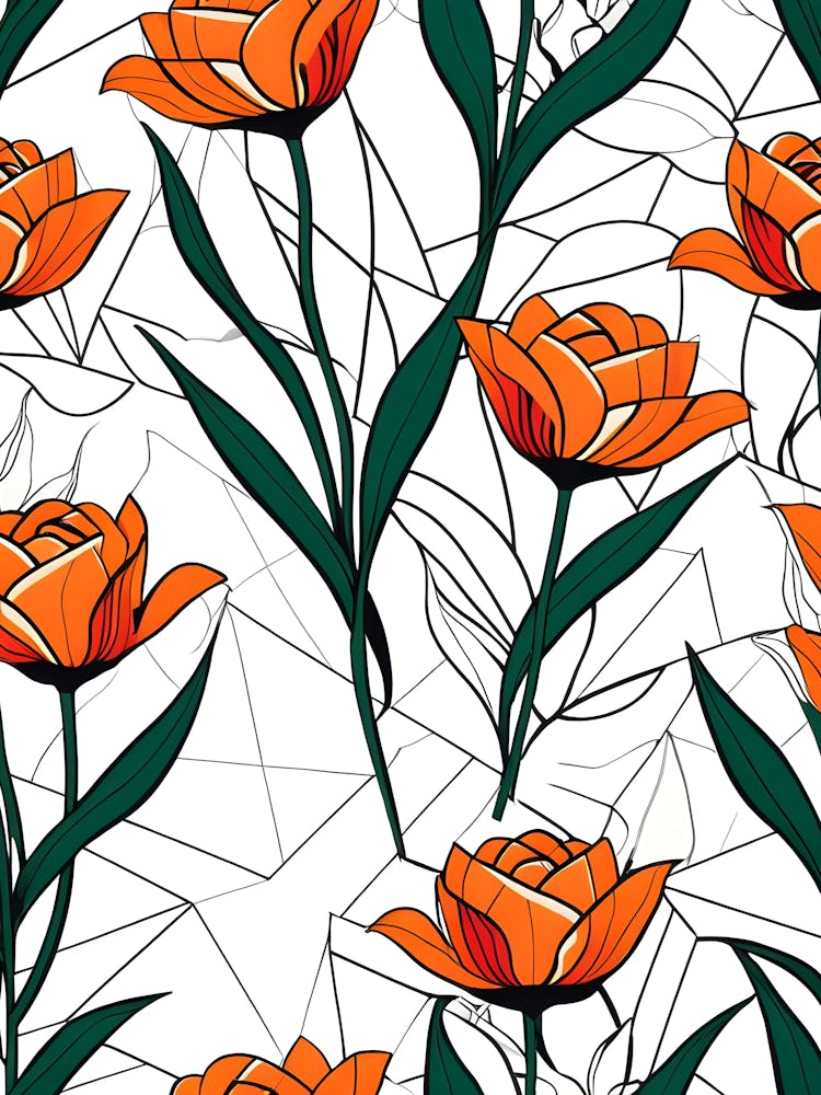 Seamless Pattern With Orange Flowers 1