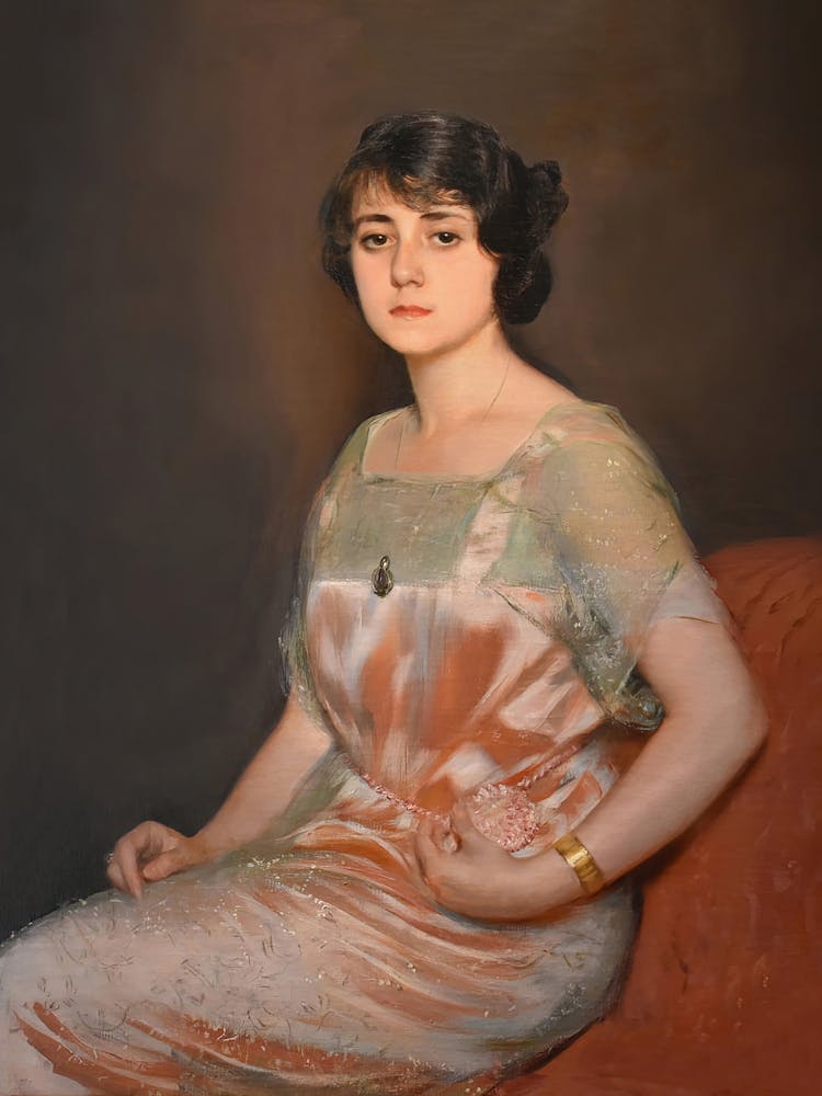 Dame in einem Kleid, Vintage Frauenporträt, Sanfte gedämpfte Farben