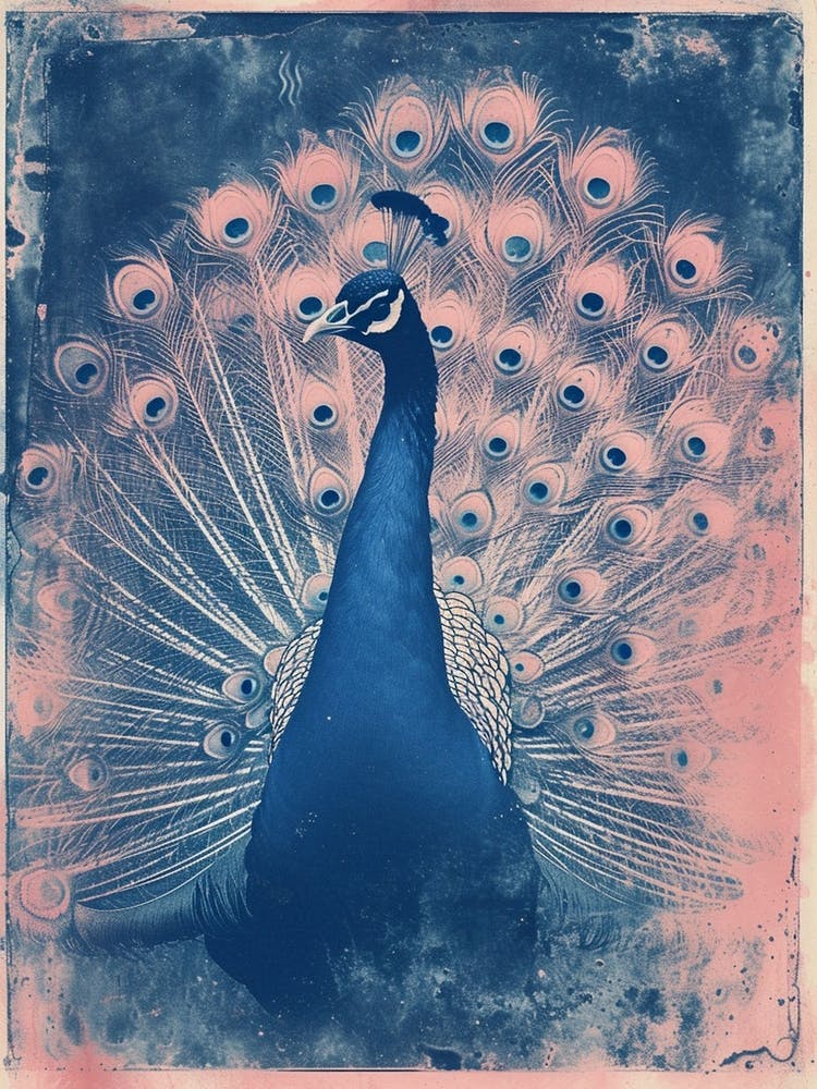 Pink & Blue Peacock Cyanotype Inspired