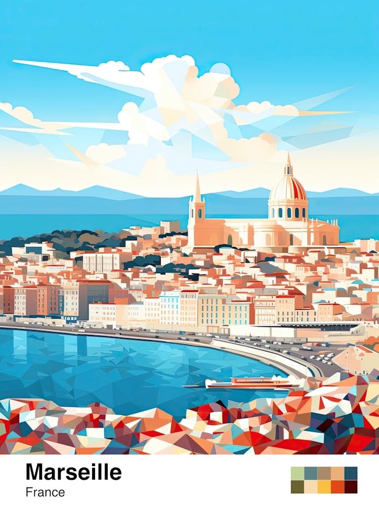 Marseille, France, Geometrische Illustration 3 Poster