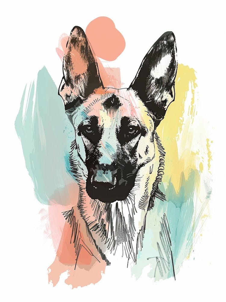 Deutscher Schäferhund Pastell-Linienmalerei 4