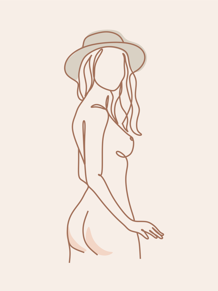 Nude Woman Continuous Line Drawing Art