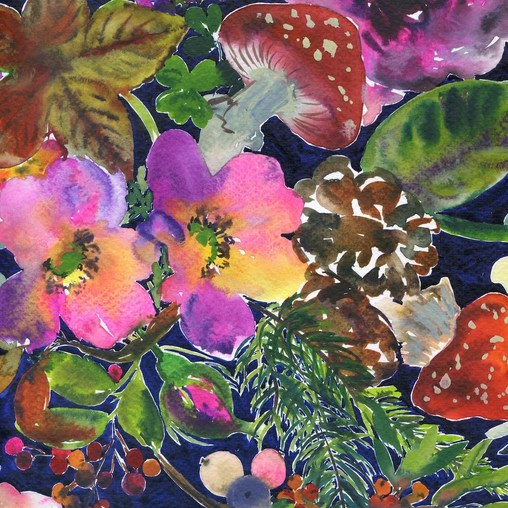 Mushrooms And Flowers