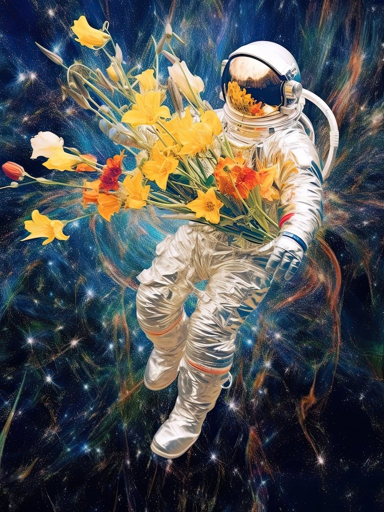 Astronaut With A Bouquet Of Flowers 6